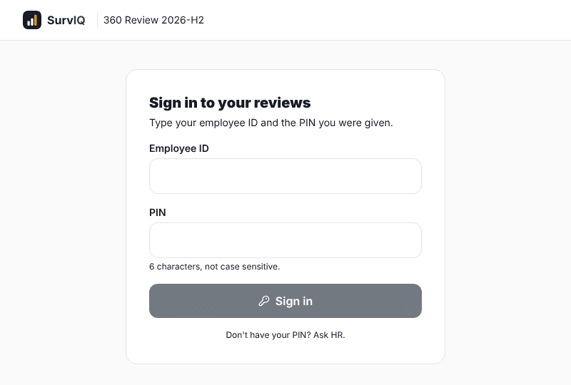 Sign-in screen with employee ID and PIN